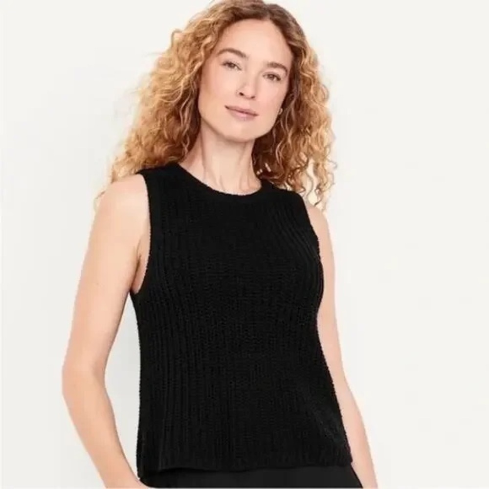 NWT Old Navy Sleeveless Open-Stitch Sweater, Size M, Black Jack